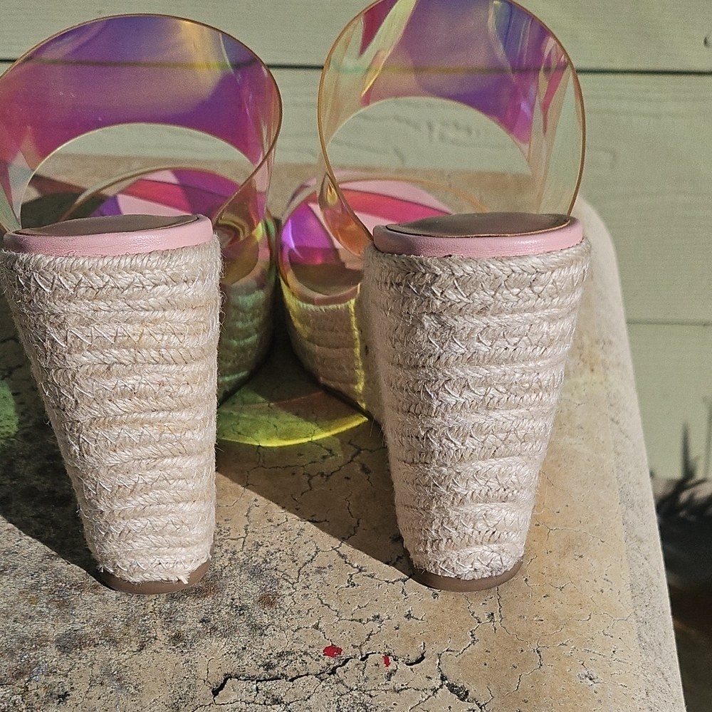 Iridescent Pink Wedge Slide - Women's Sandal - Picture 4 of 6